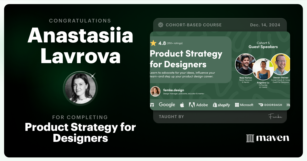 Certificate of Completion for Product Strategy for Designers