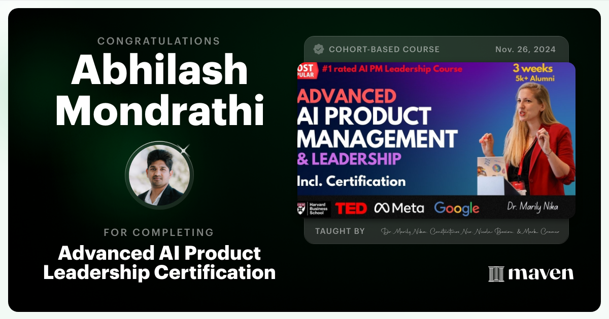 Certificate of Completion for Advanced AI Product Leadership Certification