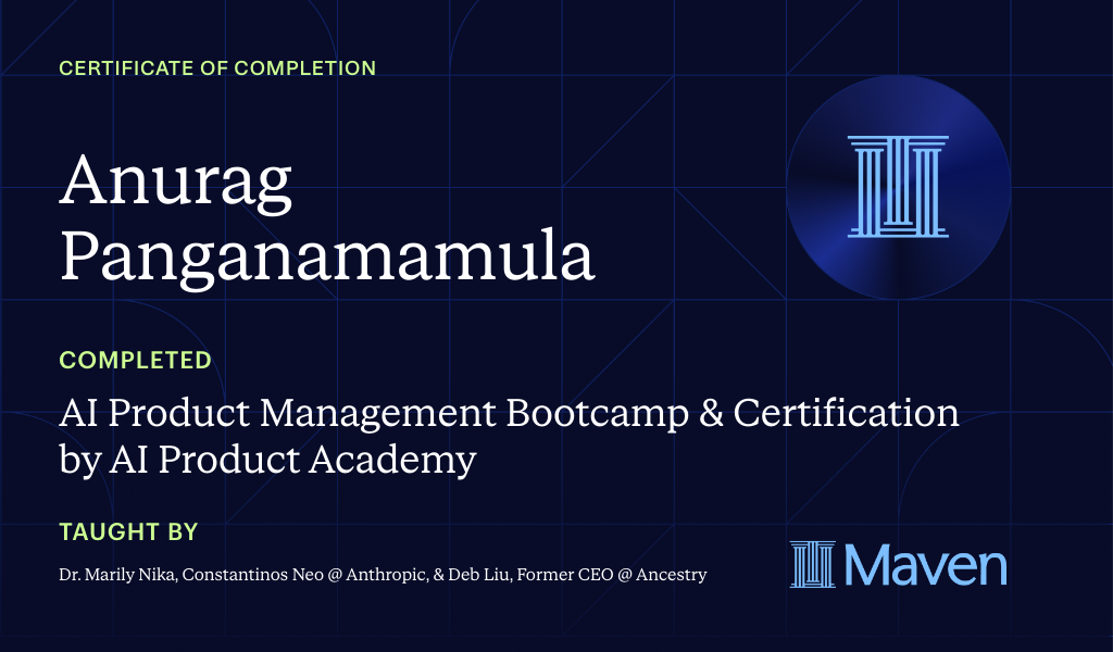 Certificate for AI Product Management Bootcamp & Certification by AI Product Academy