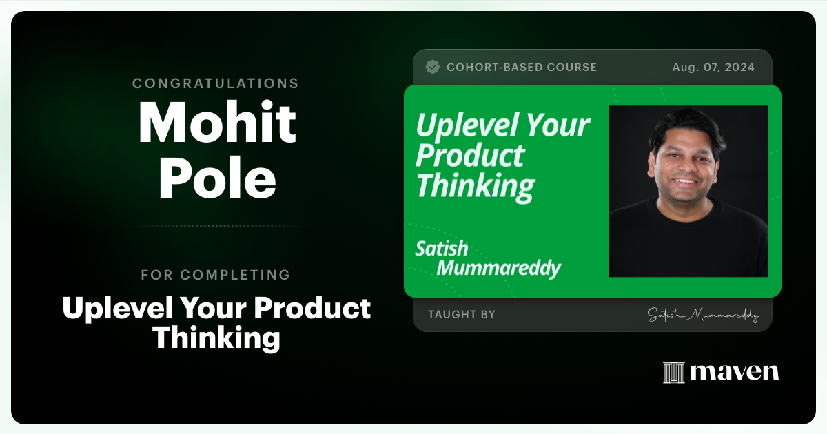 Certificate of Completion for Uplevel Your Product Thinking