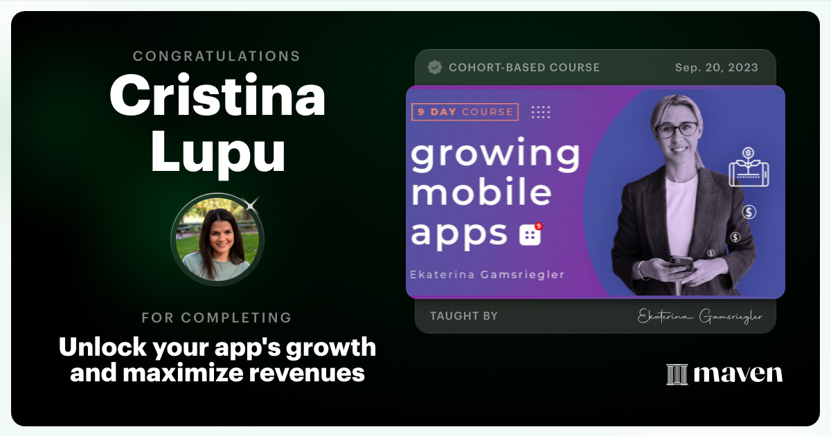 Certificate of Completion for Unlock your app's growth and maximize revenues