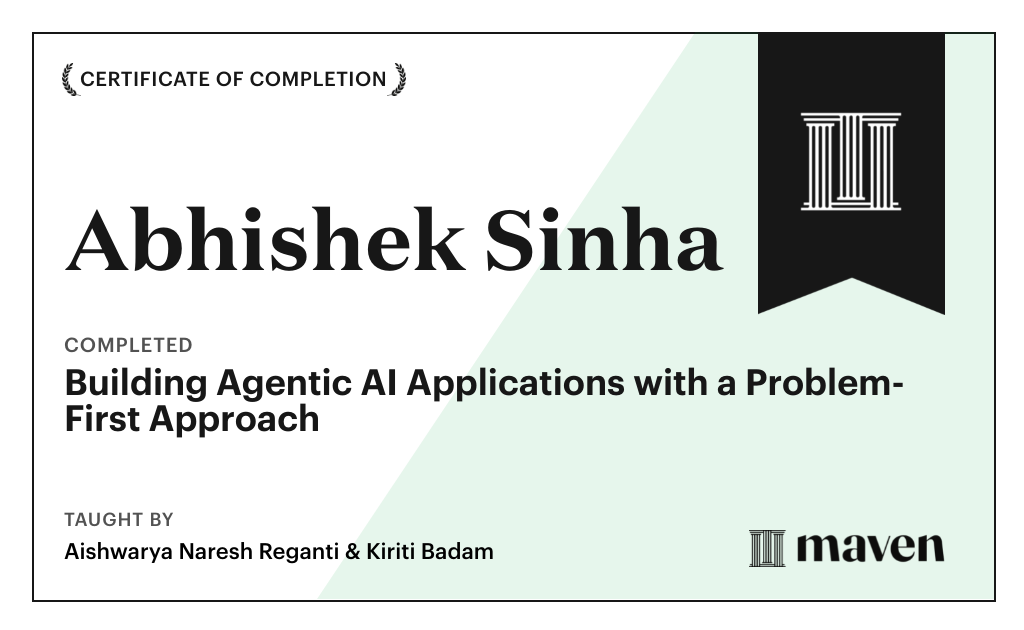 Certificate for Building Agentic AI Applications with a Problem-First Approach