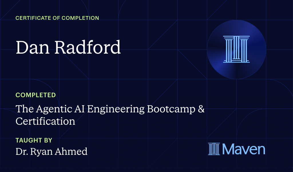 Certificate for The Agentic AI Engineering Bootcamp & Certification