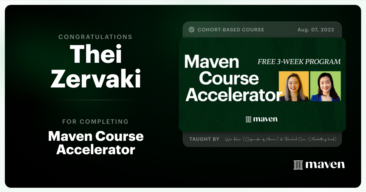 Certificate of Completion for Maven Course Accelerator