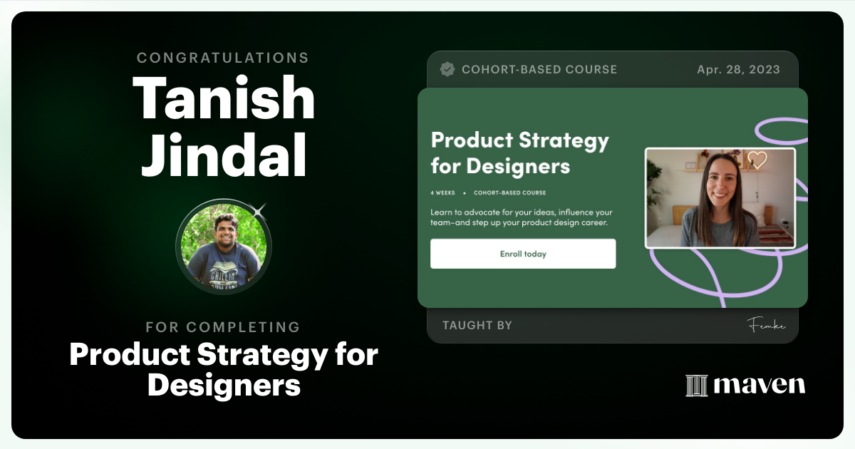 Certificate of Completion for Product Strategy for Designers