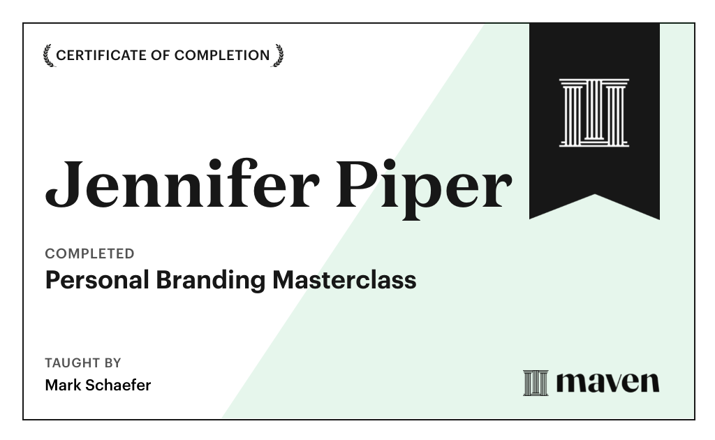 Certificate for Personal Branding Masterclass