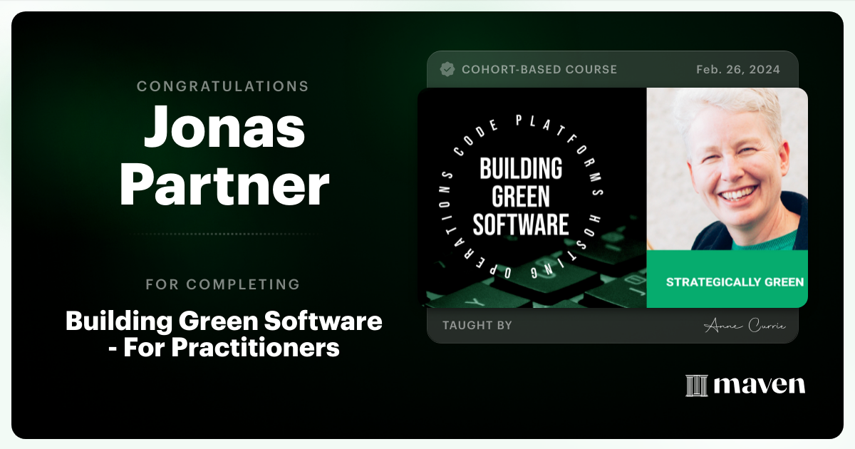 Certificate of Completion for Building Green Software - Become an Expert