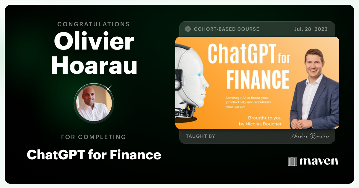 Certificate of Completion for ChatGPT for Finance
