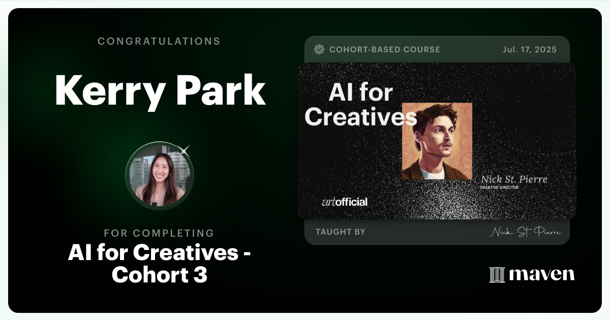 Certificate of Completion for AI for Creatives - Cohort 3