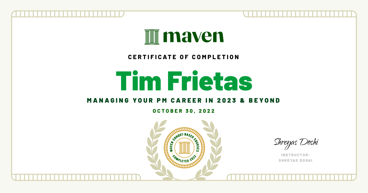 Certificate of Completion for Managing your PM Career in 2025 and beyond