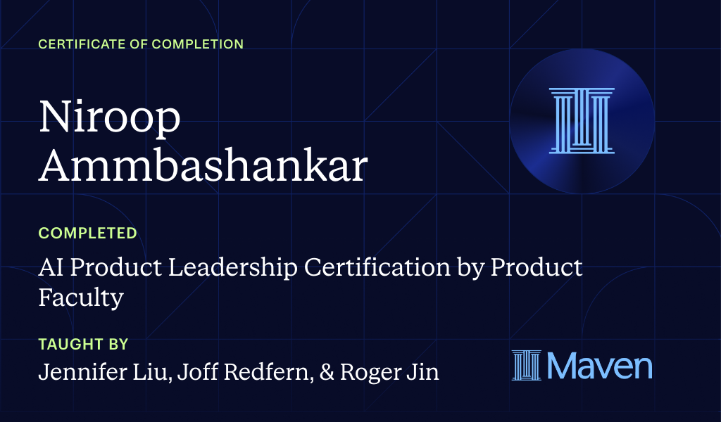 Certificate for AI Product Leadership Certification by Product Faculty