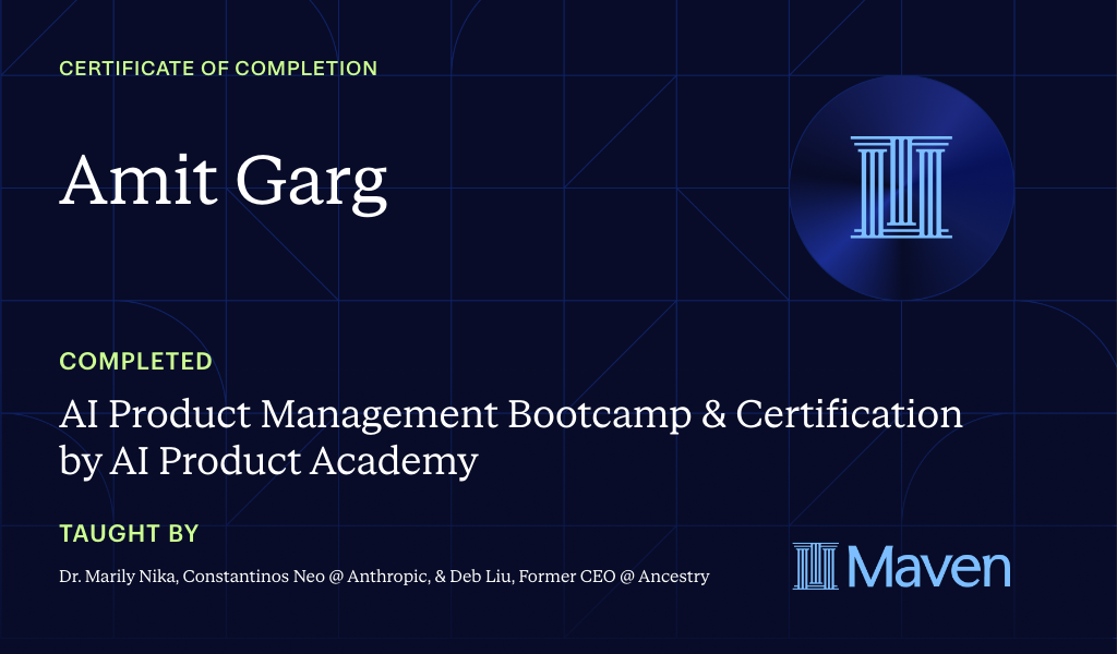 Certificate for AI Product Management Bootcamp & Certification by AI Product Academy