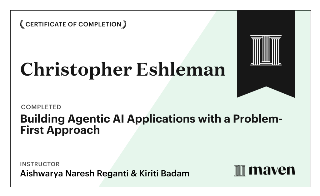 Certificate for Building Agentic AI Applications with a Problem-First Approach