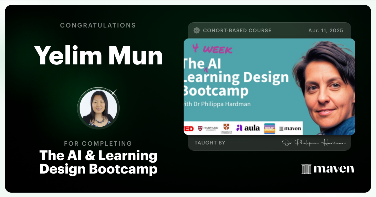 Certificate of Completion for The AI Bootcamp for L&D