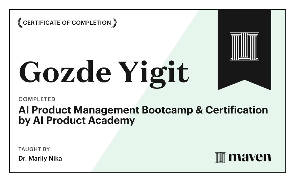 Certificate for AI Product Management Bootcamp & Certification by AI Product Academy
