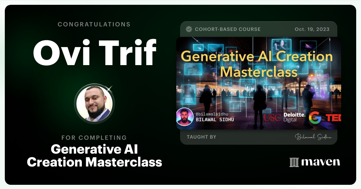 Certificate of Completion for Generative AI Creation Masterclass