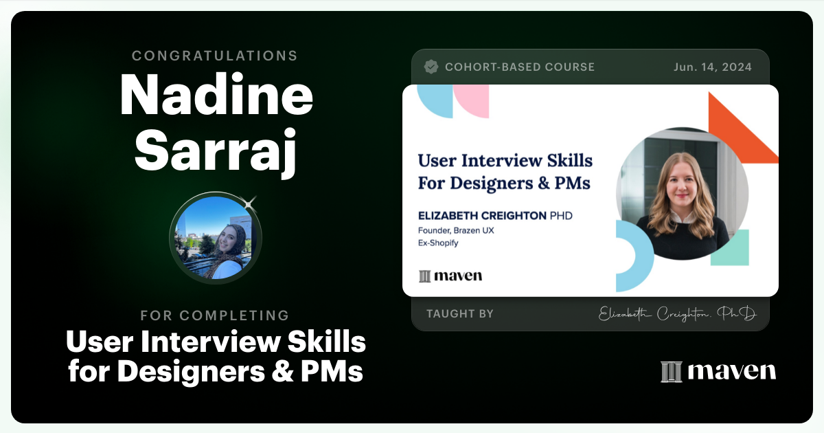 Certificate of Completion for User Interview Skills for Designers & PMs