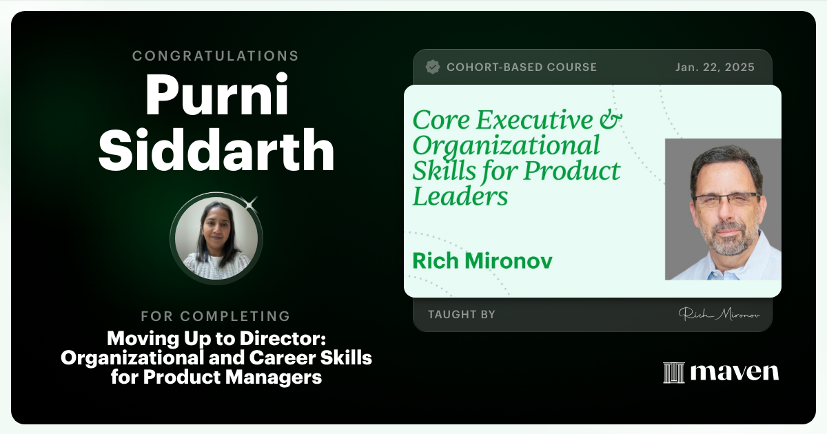 Certificate of Completion for Moving Up to Director: Organizational and Career Skills for Product Managers