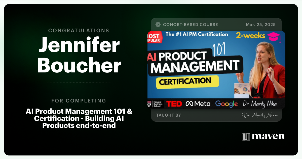 Certificate of Completion for AI Product Management 101 & Certification - Building AI Products end-to-end
