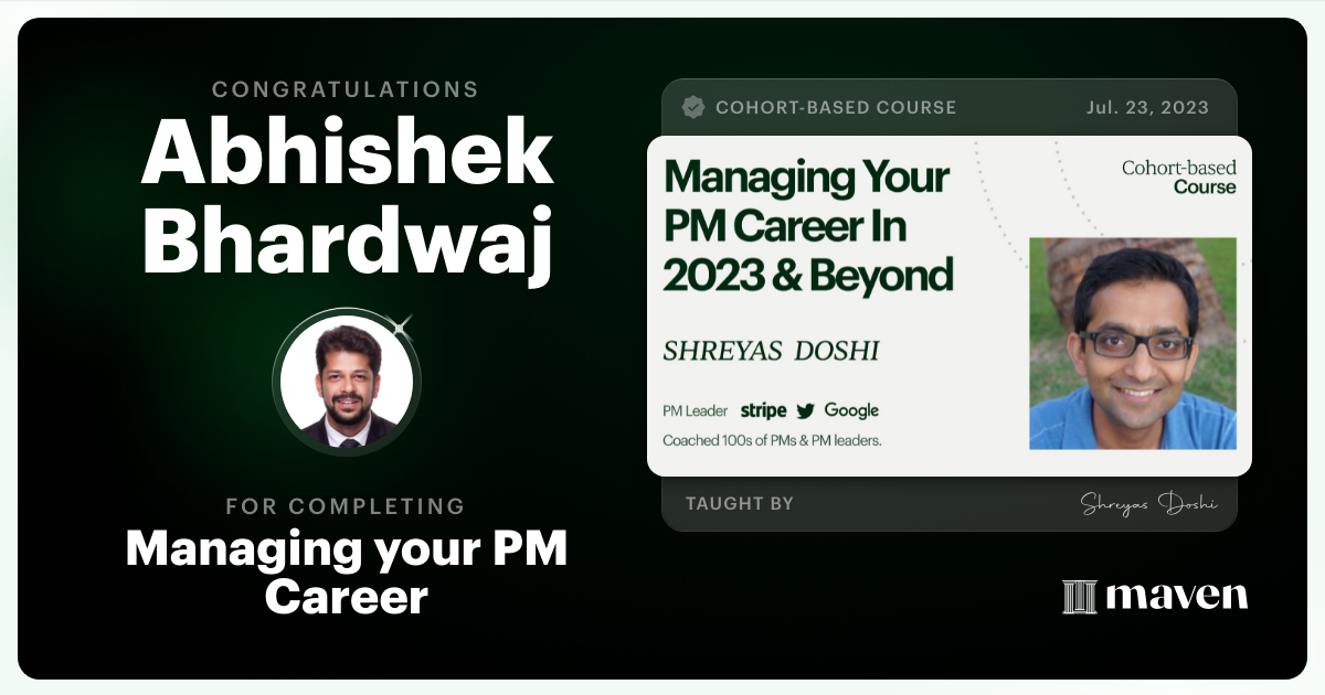 Certificate of Completion for Managing your PM Career in 2025 and beyond