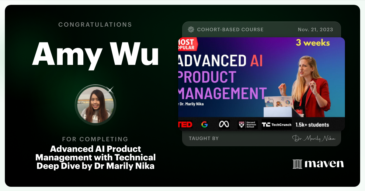 Certificate of Completion for Advanced AI Product Leadership Certification