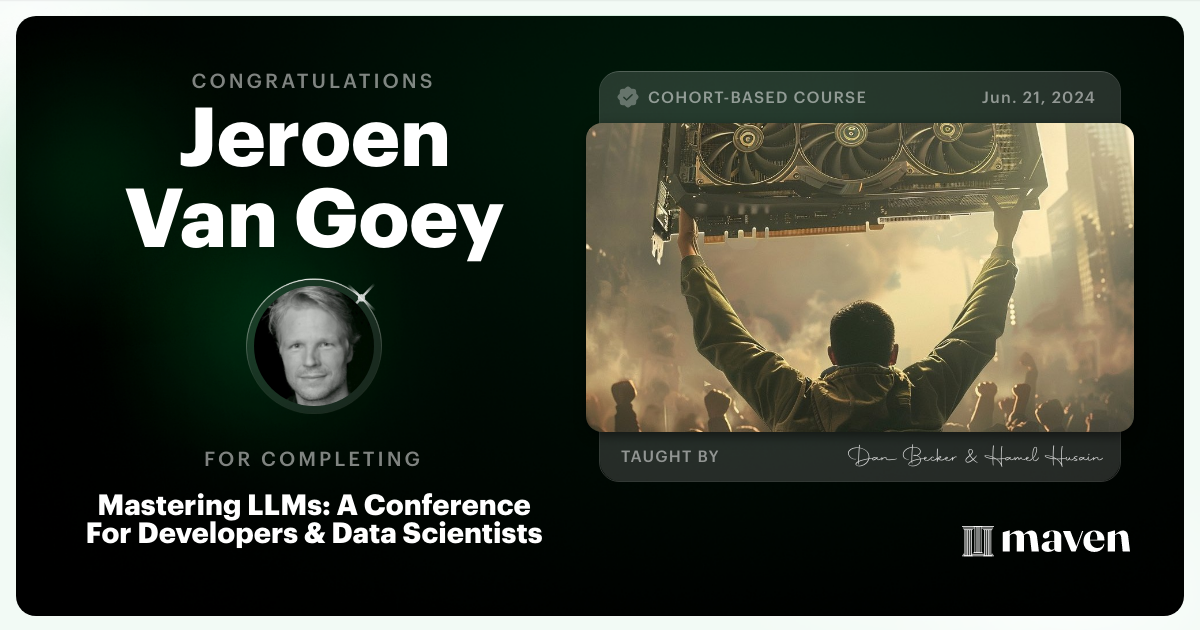 Certificate of Completion for Mastering LLMs For Developers & Data Scientists