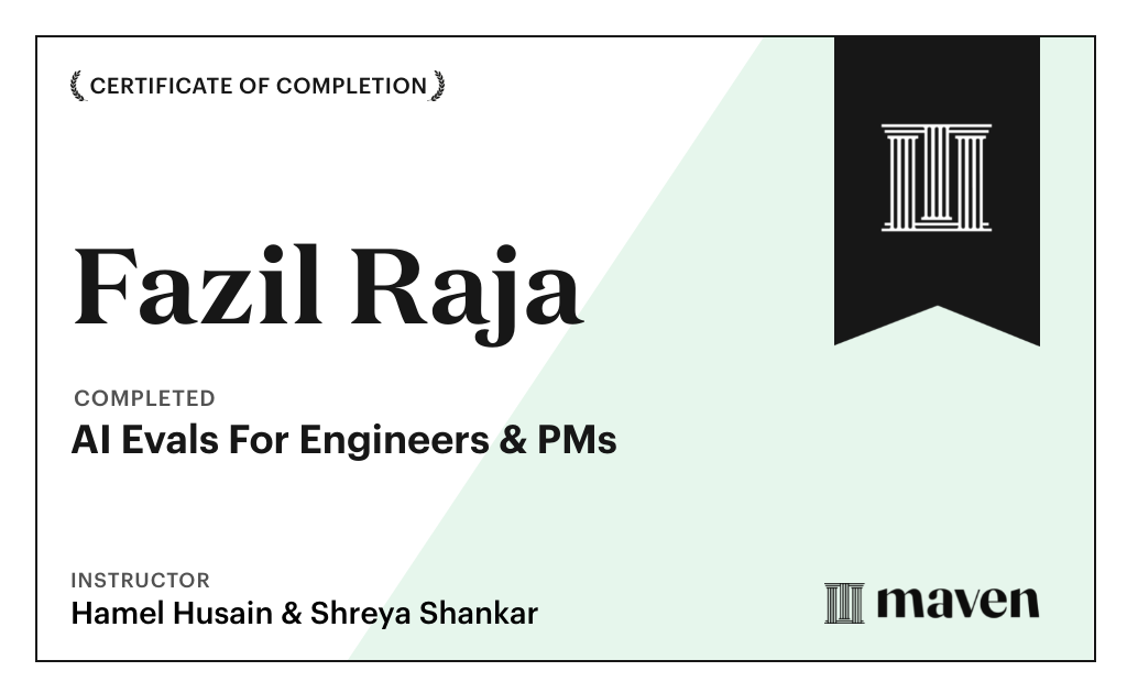 Certificate for AI Evals For Engineers & PMs