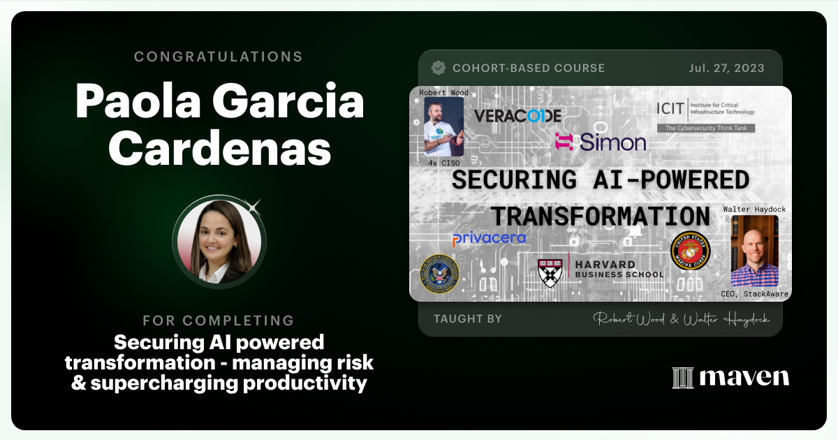 Certificate of Completion for Securing AI powered transformation - managing risk & supercharging productivity