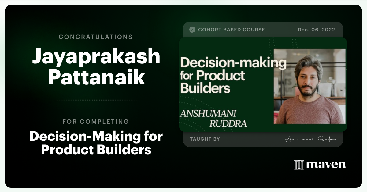 Certificate of Completion for Decision-Making for Product Builders