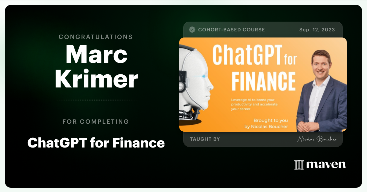 Certificate of Completion for ChatGPT for Finance