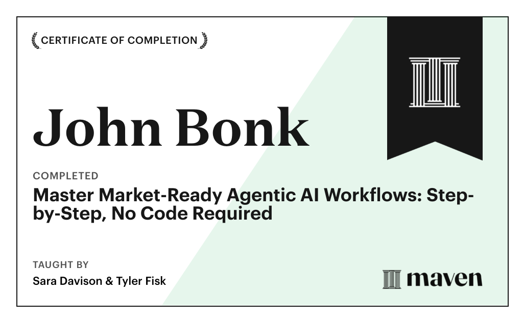 Certificate for Master Market-Ready Agentic AI Workflows: Step-by-Step, No Code Required