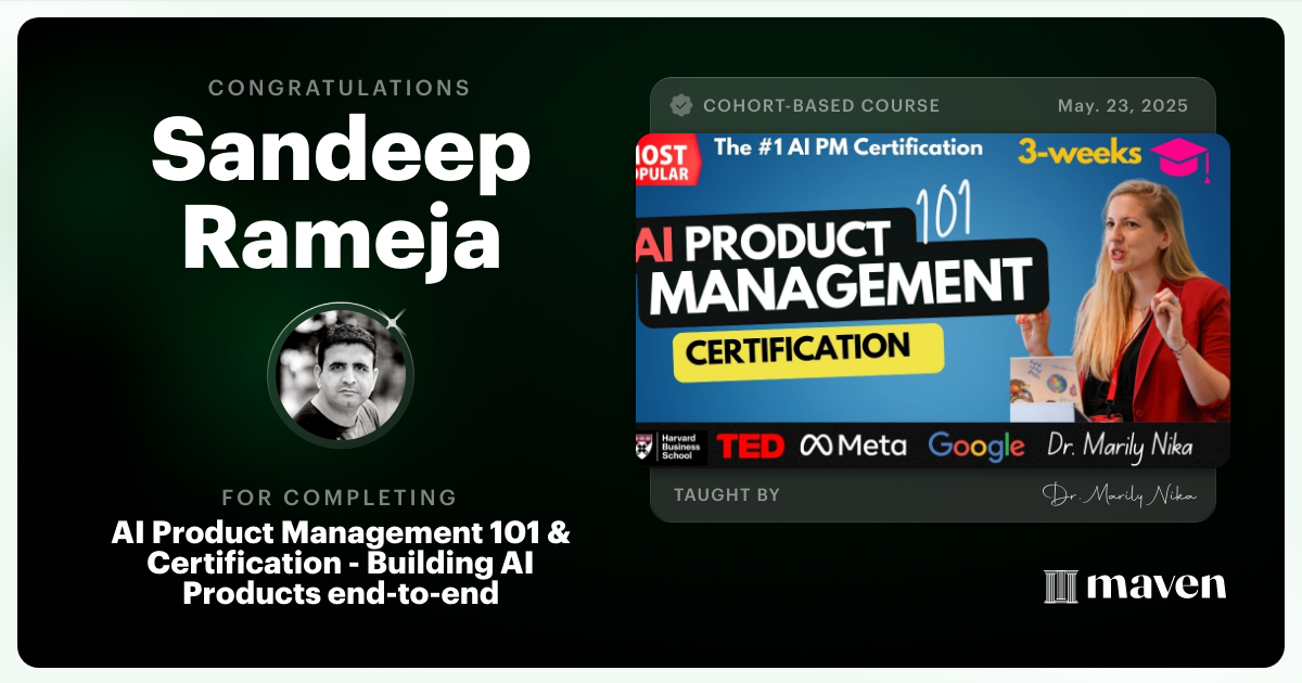 Certificate of Completion for AI-Enhanced Product Management Certification by AI Product Academy