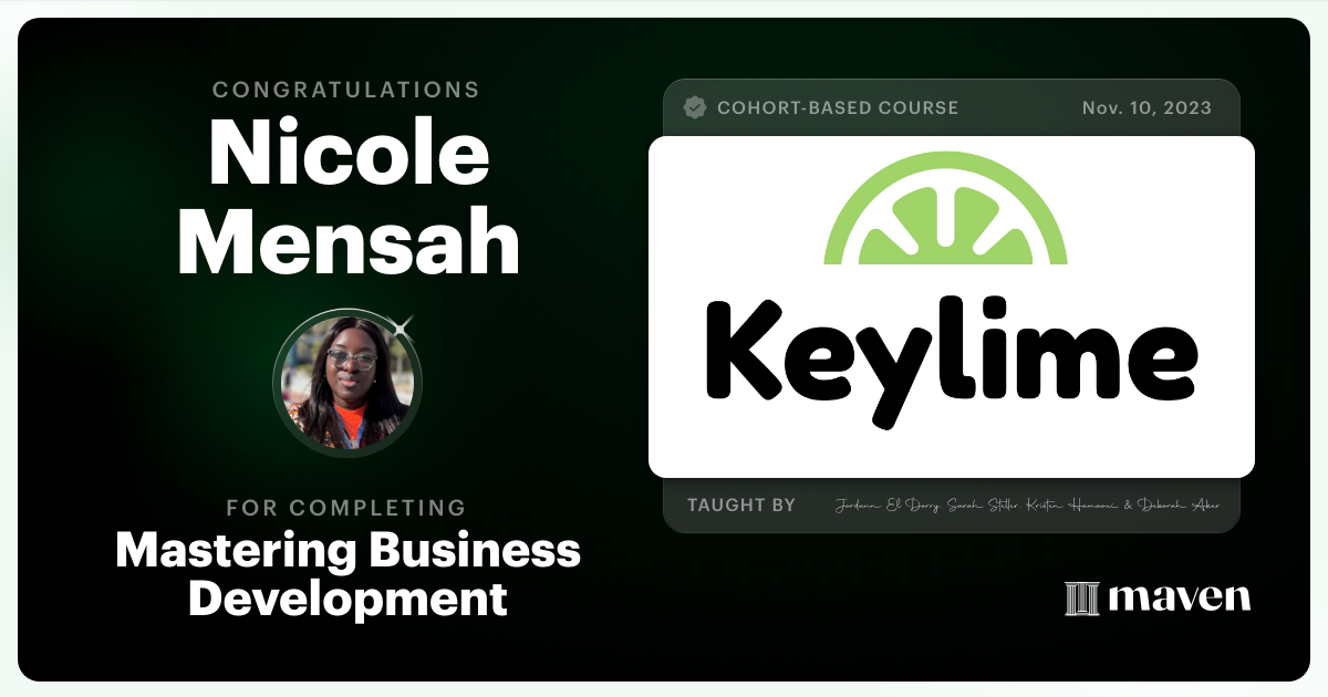 Certificate of Completion for Mastering Business Development