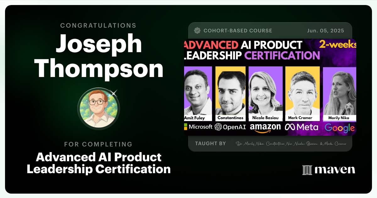 Certificate of Completion for Advanced AI Product Leadership Certification