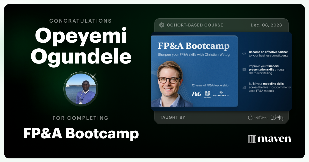 Certificate of Completion for FP&A Bootcamp