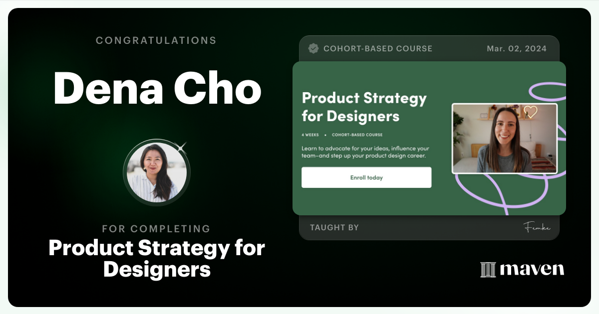 Certificate of Completion for Product Strategy for Designers