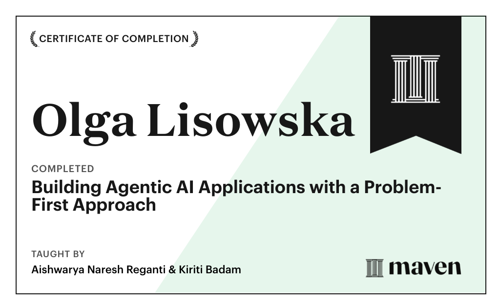 Certificate for Building Agentic AI Applications with a Problem-First Approach