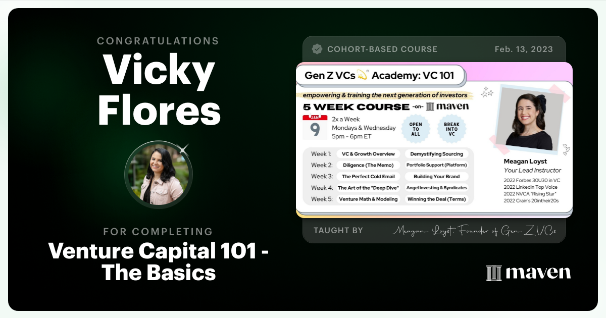 Certificate of Completion for Venture Capital 101 - The Basics