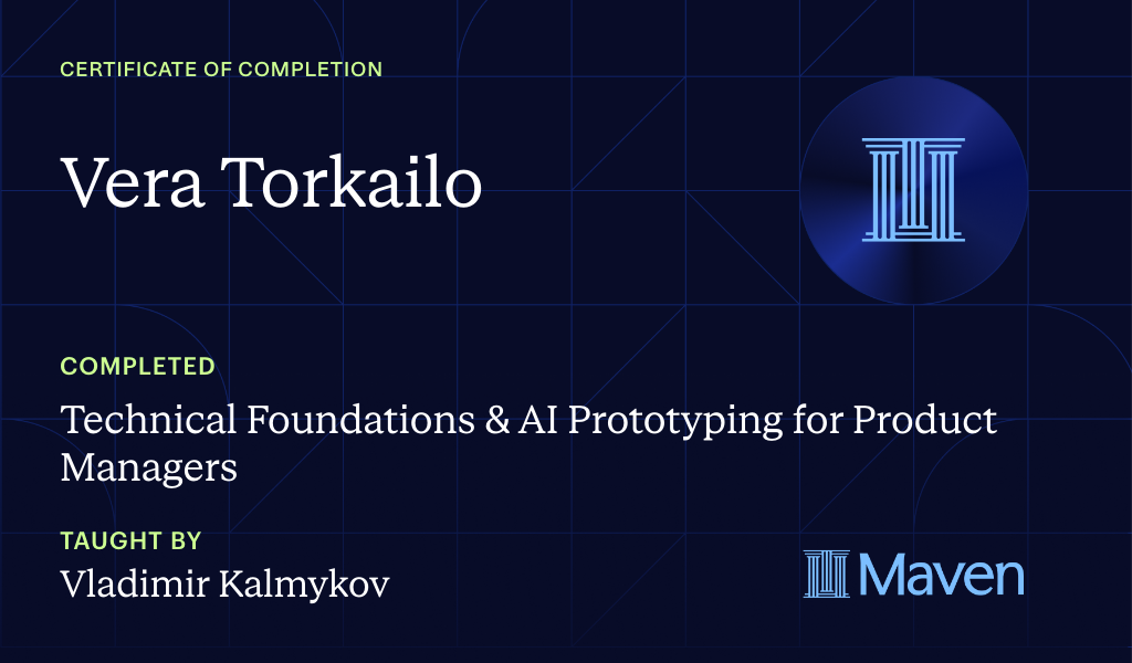 Certificate for Technical Foundations & AI Prototyping for Product Managers