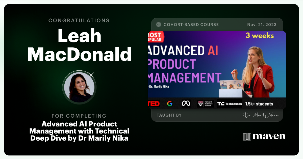 Certificate of Completion for Advanced AI Product Leadership Certification