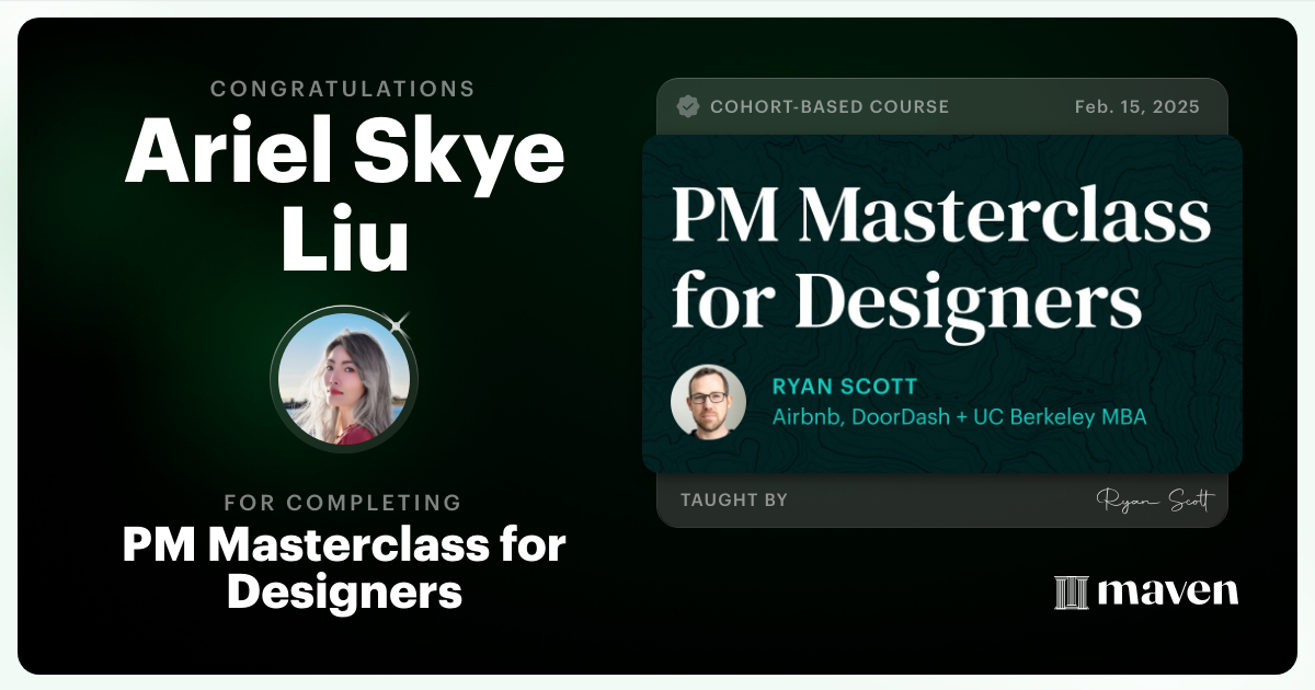 Certificate of Completion for PM Masterclass for Designers