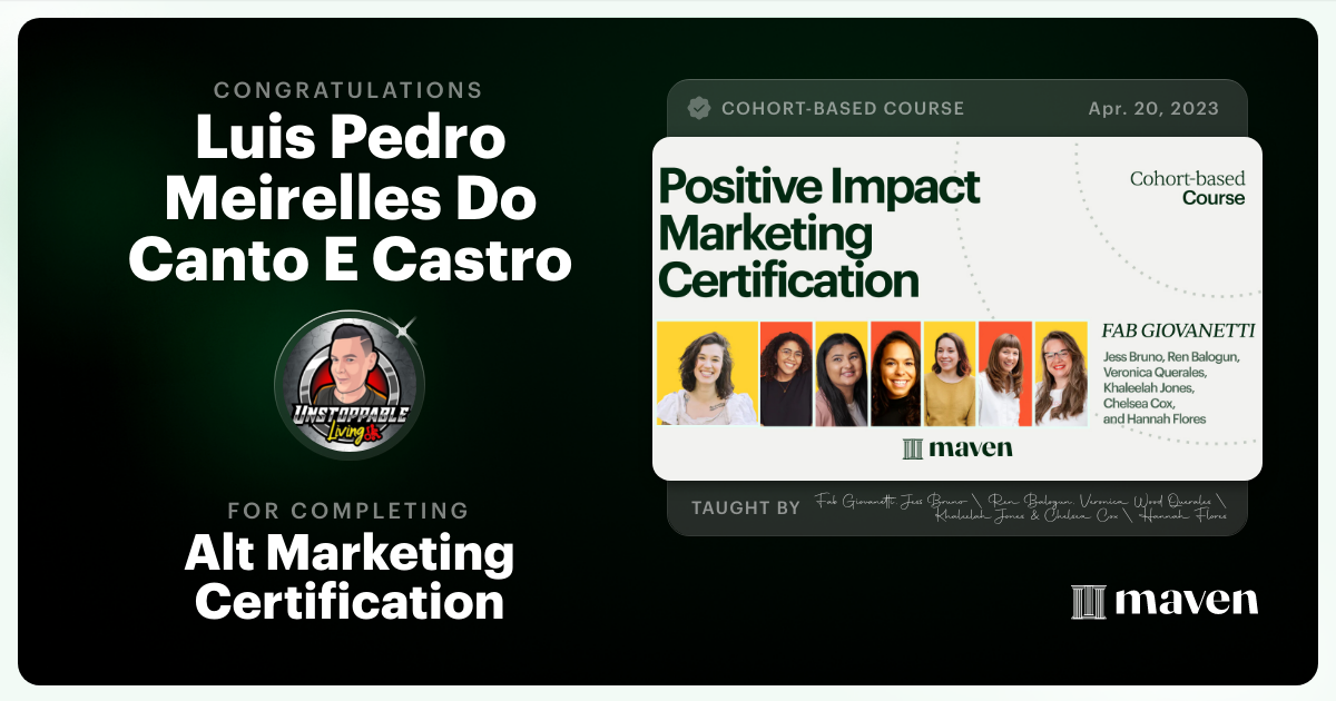 Certificate of Completion for Positive Impact Marketing Certification