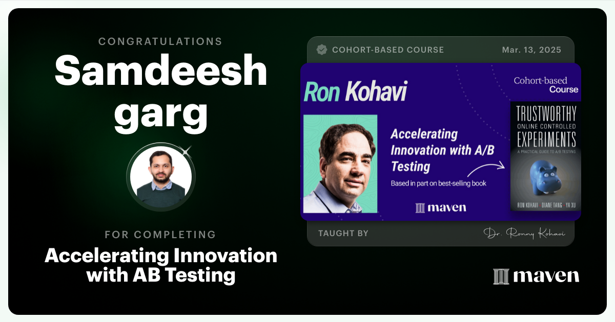 Certificate of Completion for Accelerating Innovation with A/B Testing