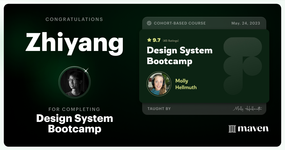 Certificate of Completion for Design System Bootcamp