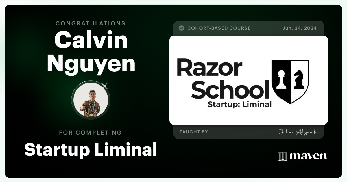 Certificate of Completion for Startup Liminal