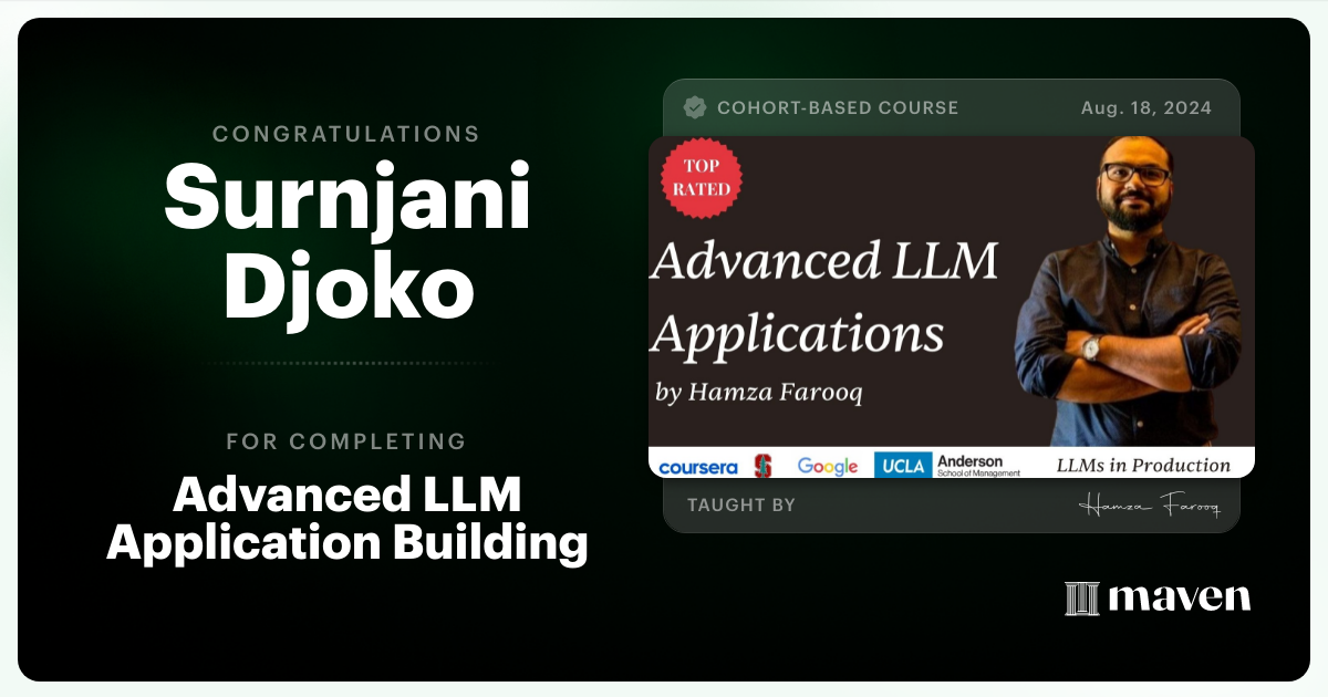 Certificate of Completion for Agent Engineering Bootcamp: Developers Edition