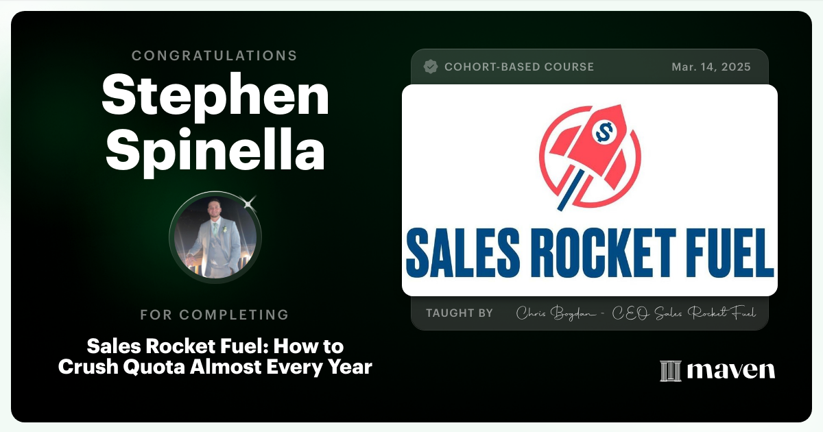 Certificate of Completion for Sales Rocket Fuel: How to Crush Quota Almost Every Year