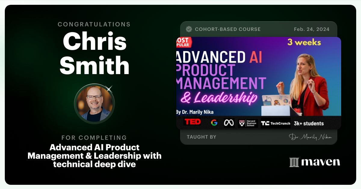 Certificate of Completion for Advanced AI Product Leadership Certification