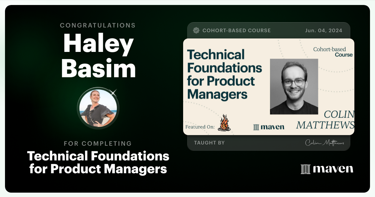 Certificate of Completion for Technical Foundations for Product Managers