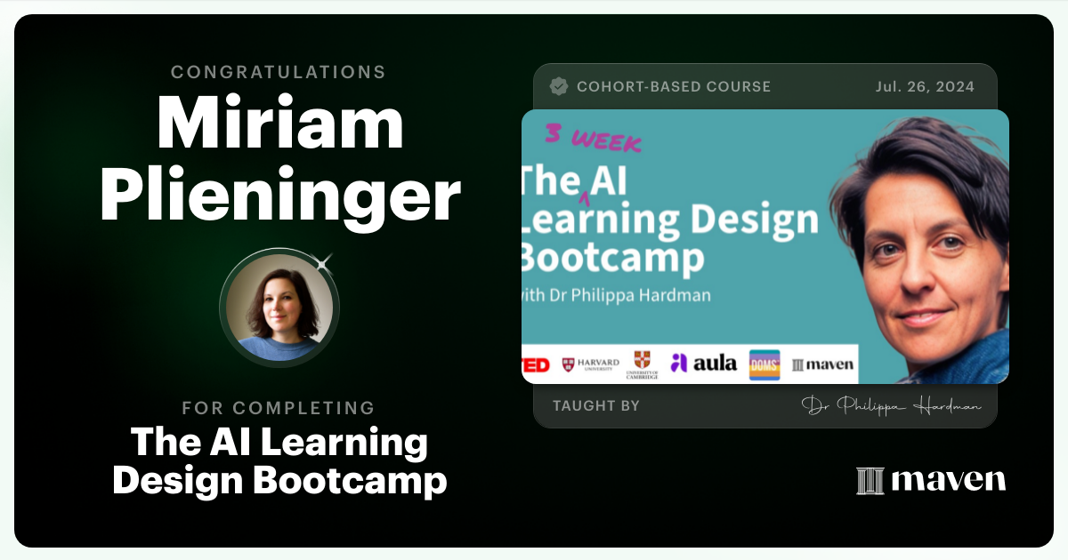 Certificate of Completion for The AI Bootcamp for L&D